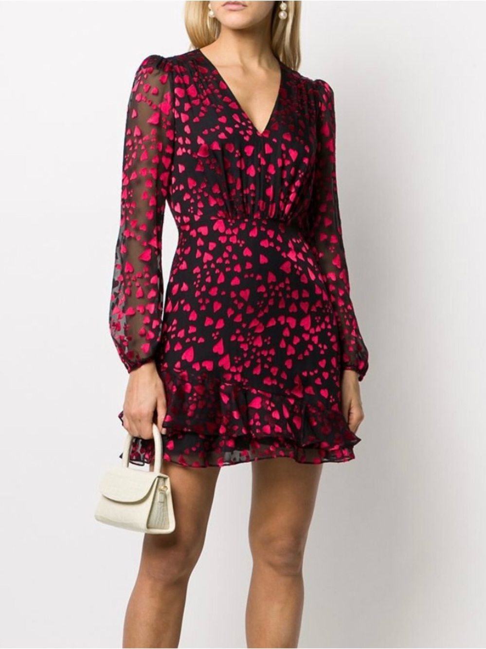 NWT Saloni Alya Heart-Print Dress, Size US 4 / UK 8